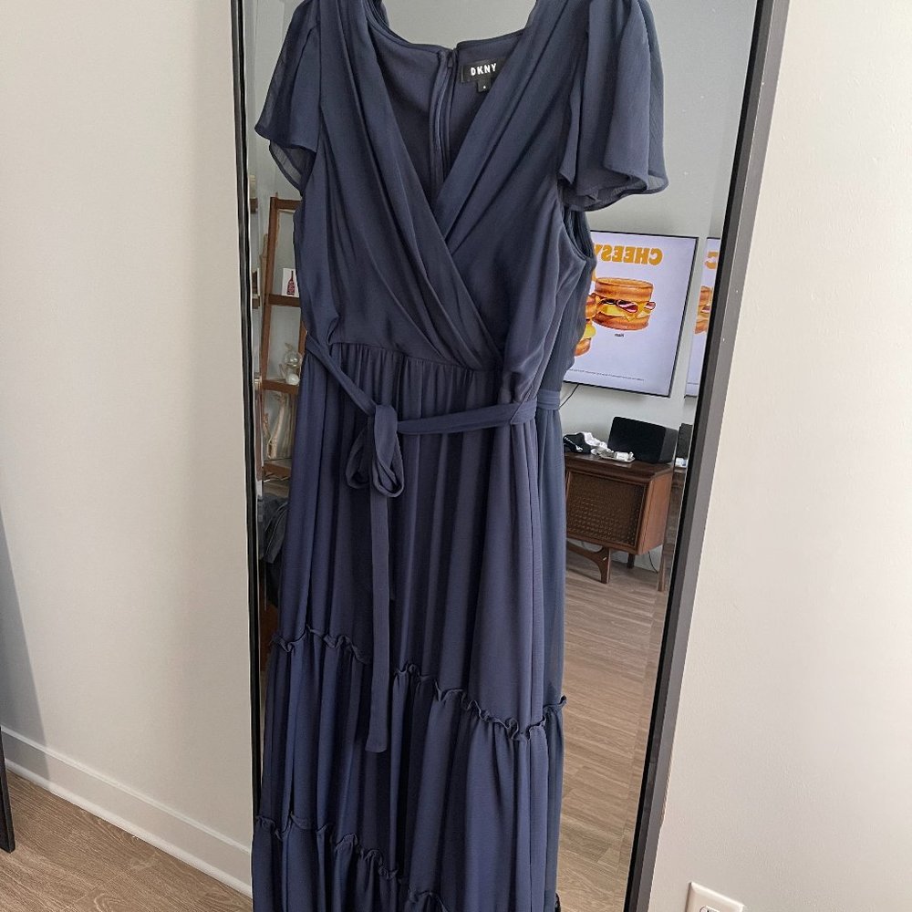 DKNY Navy Chiffon Dress - size 14